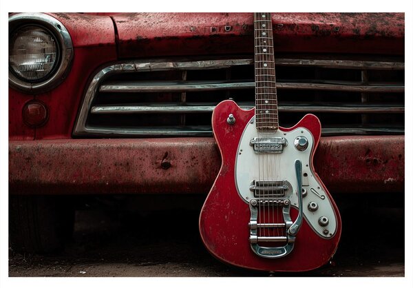 Slika vintage gitara i automobil