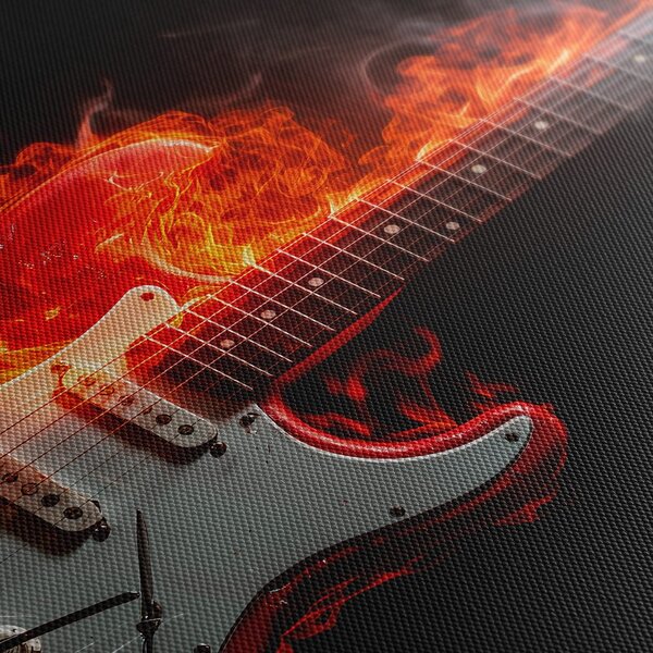 5-dijelna slika vatrena gitara u plamenu