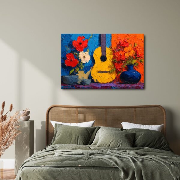 Slika gitara i vaza s cvijećem