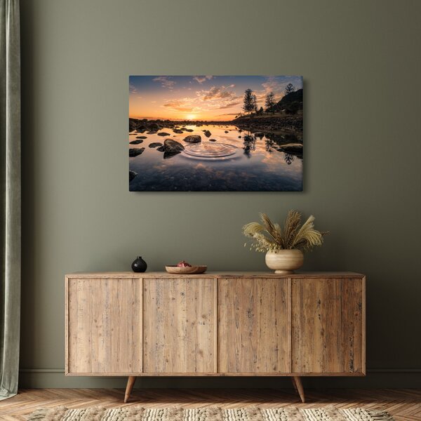 Slika - Zalazak sunca uz jezero (90x60 cm)