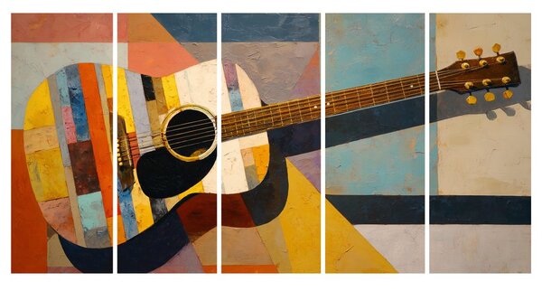 5-dijelna slika šarena akustična gitara