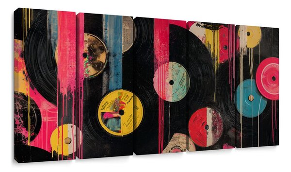 5-dijelna slika retro vinilne ploče