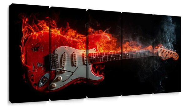 5-dijelna slika vatrena gitara u plamenu