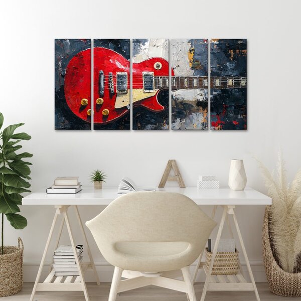 5-dijelna slika crvene gitare u umjetnosti