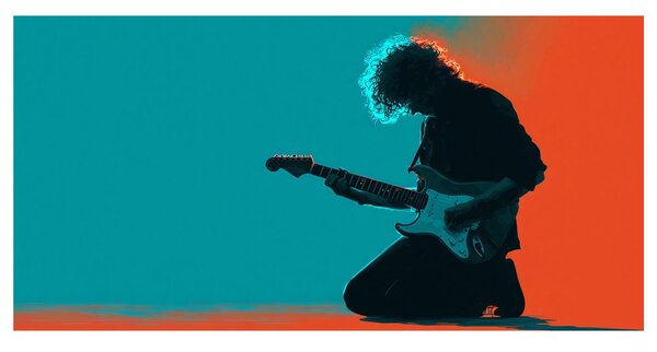 Slika gitarist u šarenom svjetlu