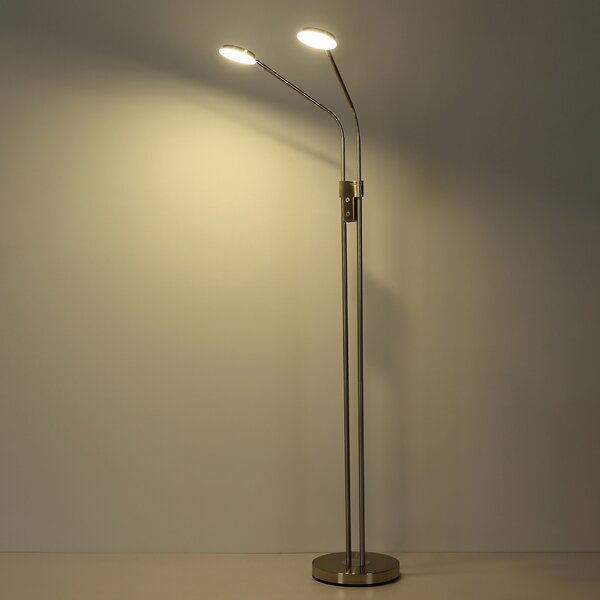 Globo Silvio LED podna lampa, 2 svjetla, nikl, CCT, prigušiva, prigušiva, Sivo, Dnevni boravak/blagovaonica, Metal