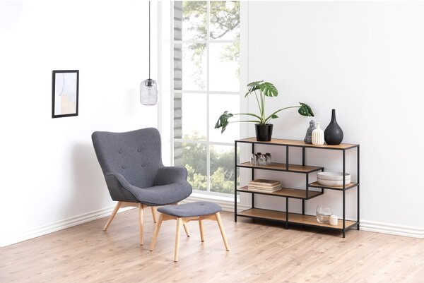 Crno-prirodna polica za knjige u dekoru hrasta 114x78 cm Seaford - Actona