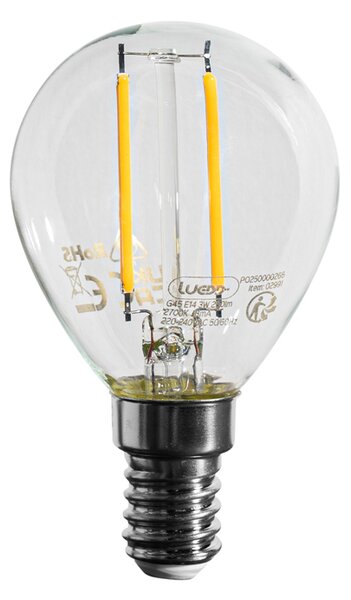 Set od 5 E14 prigušivih LED žarulja P45 prozirne 3W 250 lm 2700K