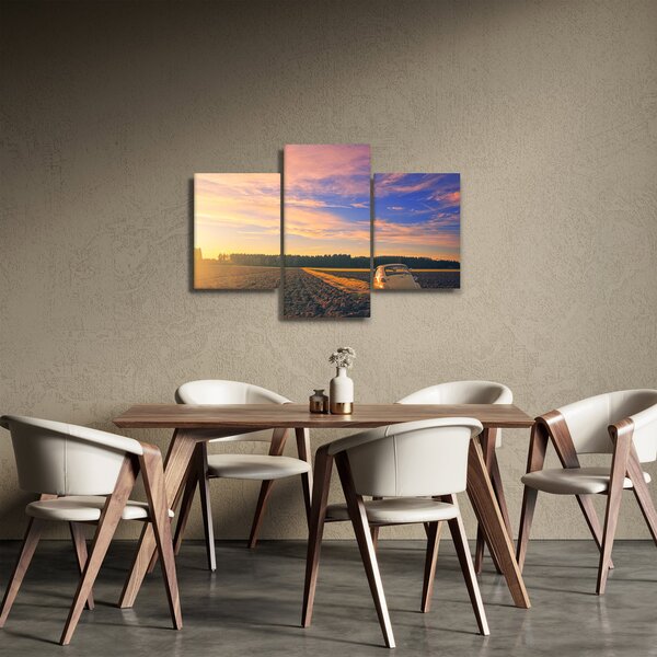 Slika žutog automobila u polju (90x60 cm)
