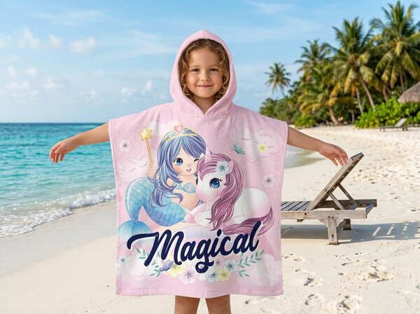 Dječji pončo MAGICAL ružičasti 60x120 cm