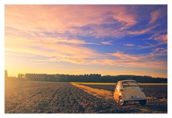Slika žutog automobila u polju (90x60 cm)