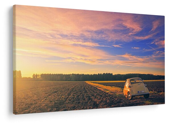 Slika žutog automobila u polju (90x60 cm)