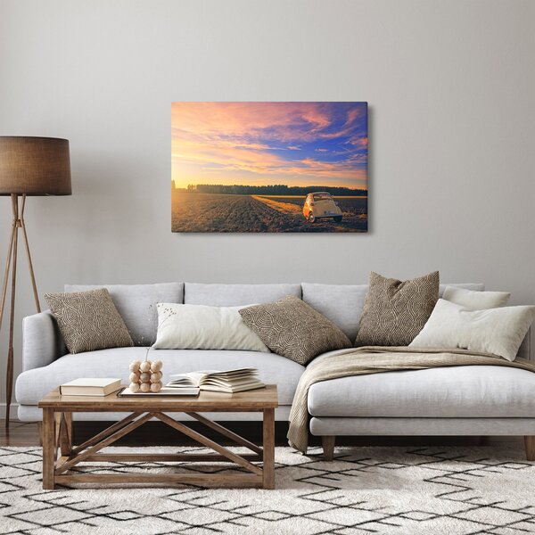 Slika žutog automobila u polju (90x60 cm)