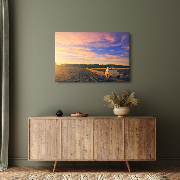 Slika žutog automobila u polju (90x60 cm)