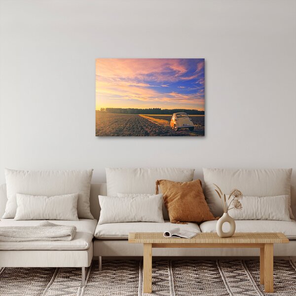 Slika žutog automobila u polju (70x50 cm)