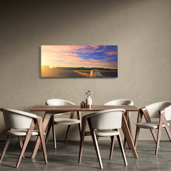 Slika žutog automobila u polju (120x50 cm)