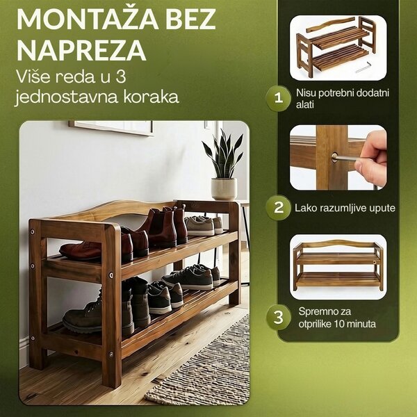 Regal za cipele RUSTIC, 5 polica, 95x26x82cm, prirodno smeđi Casaria