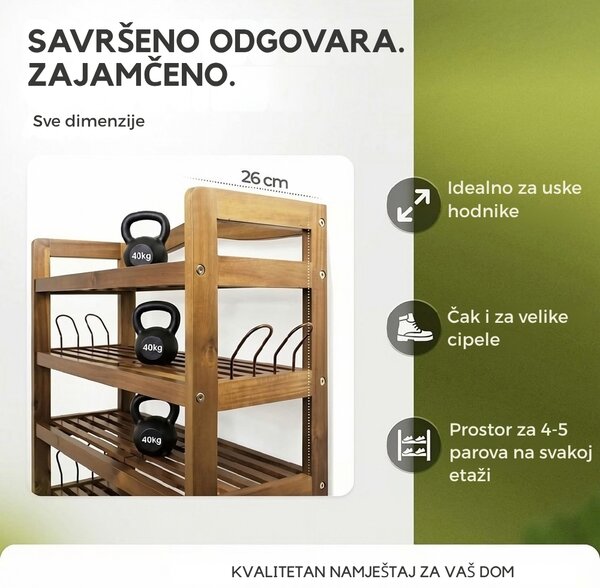 Regal za cipele RUSTIC, 5 polica, 95x26x82cm, prirodno smeđi Casaria