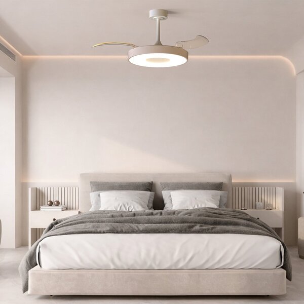 Mantra Iluminación Coin Smart LED stropni ventilator, bež/bijela, DC, tih, CCT, prigušiva, Bež, Dnevni boravak/blagovaonica, Metal