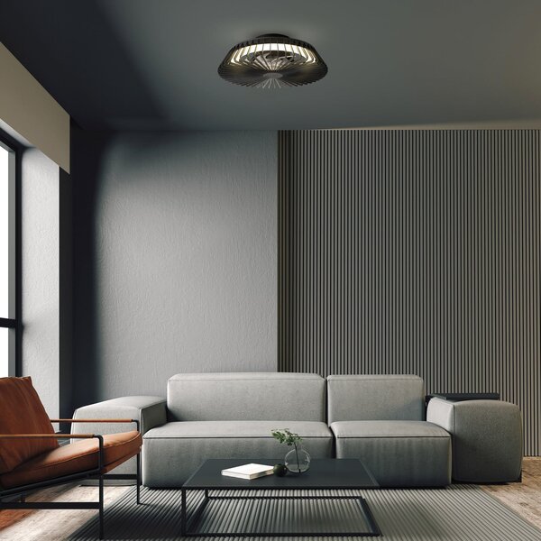 Mantra Iluminación Himalaya Mini LED stropni ventilator, crni, DC, tih, CCT, prigušiva, Crno, Dnevni boravak/blagovaonica, Plastika