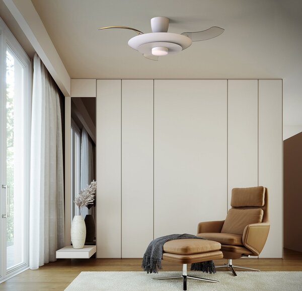 Mantra Iluminación Stropni ventilator s LED rasvjetom Kyoto, bijeli, DC, tih, CCT, 106 cm, prigušiva, Bijela, Dnevni boravak/blagovaonica, Metal