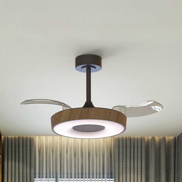 Mantra Iluminación Coin Smart LED stropni ventilator, drvo/crna, DC, tih, prigušiva, Drvo, Dnevni boravak/blagovaonica, Metal