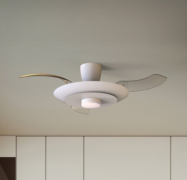Mantra Iluminación Stropni ventilator s LED rasvjetom Kyoto, bijeli, DC, tih, CCT, 106 cm, prigušiva, Bijela, Dnevni boravak/blagovaonica, Metal