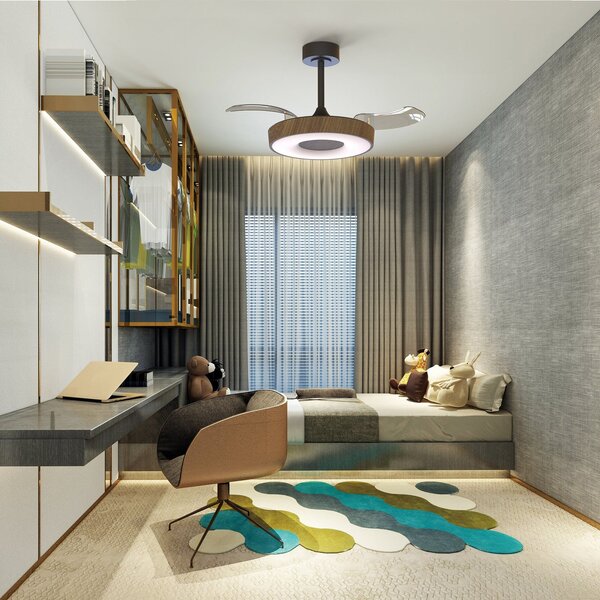 Mantra Iluminación Coin Smart LED stropni ventilator, drvo/crna, DC, tih, prigušiva, Drvo, Dnevni boravak/blagovaonica, Metal