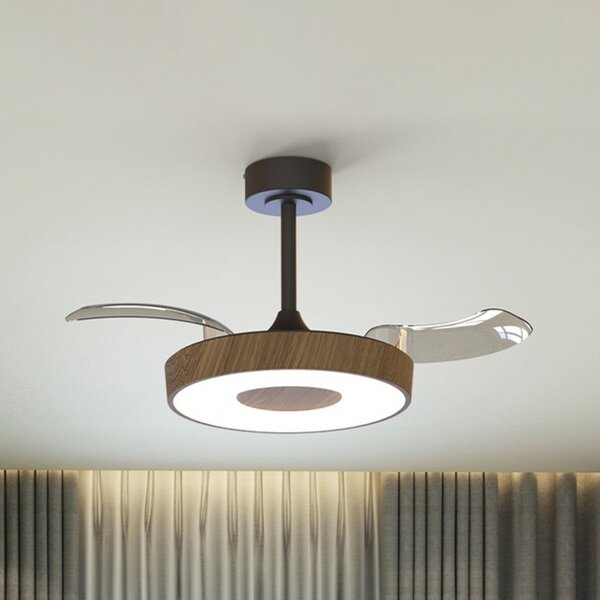 Mantra Iluminación Pametni LED stropni ventilator Coin Mini drvo/crno DC tihi, prigušiva, Drvo, Dnevni boravak/blagovaonica, Metal