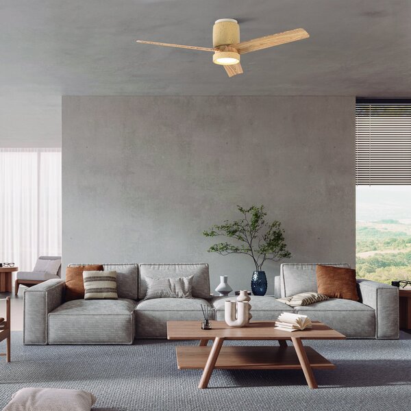 Mantra Iluminación Ceramica M LED stropni ventilator, bež/drvo, DC, tih, CCT, prigušiva, Bež, Dnevni boravak/blagovaonica, Metal