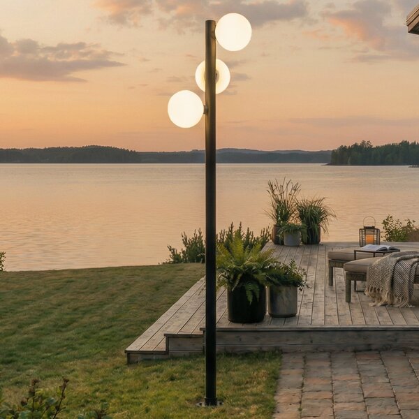 Lucande Asane vanjska LED svjetiljka, crna, 3 svjetla, 222 cm, CCT, prigušiva, Crno, Metal