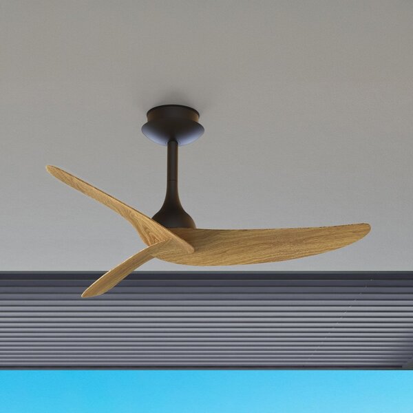Mantra Iluminación Stropni ventilator Ipanema, crna/drvo, DC, tih, IP44, Crno, Dnevni boravak/blagovaonica, Metal