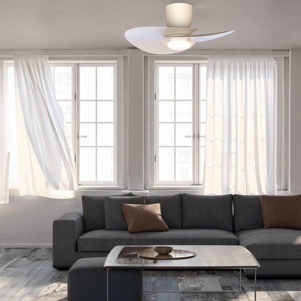 Mantra Iluminación Nenufar LED stropni ventilator, bijeli, DC, tih, CCT, 74 cm, prigušiva, Bijela, Dnevni boravak/blagovaonica, Aluminij