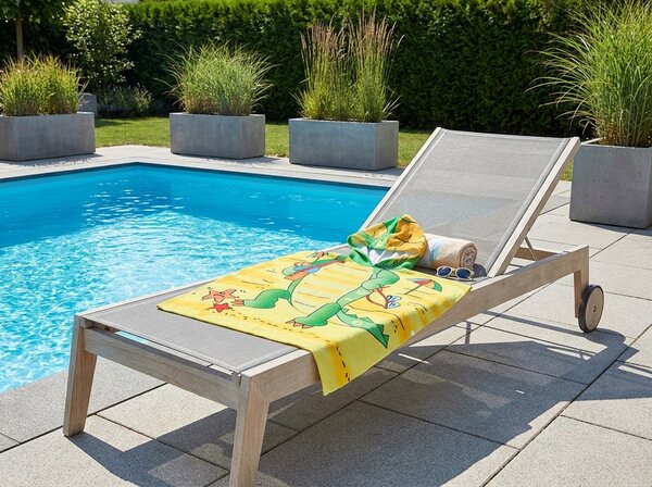 Dječje pončo KROKODIL NA PLAŽI žuto