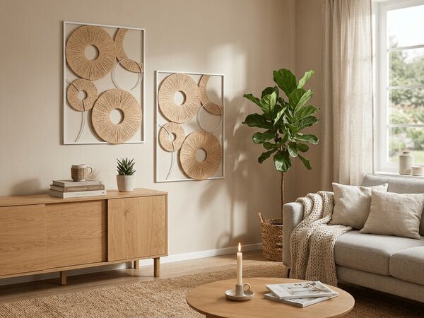 Set od 2 kom zidne dekoracije CIRCLES metal 48x68 cm, bijela / bež