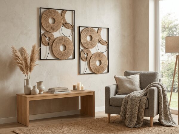 Set 2 kom zidne dekoracije CIRCLES metal 48x68 cm, crna / smeđa
