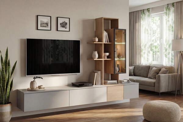 Set za dnevni boravak Lonios AGDC LO (siva + cremona hrast) (s rasvjetom)