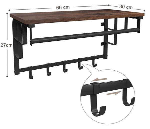 Smeđa polica s vješalicama TAYLOR 66x30x27 cm