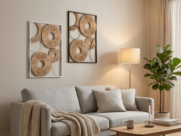 Set 2 kom zidne dekoracije CIRCLES metal 48x68 cm, crna / bijela