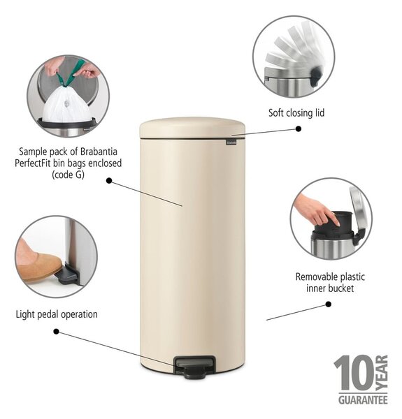 Bež željezna kanta za smeće s pedalom 30 l NewIcon – Brabantia