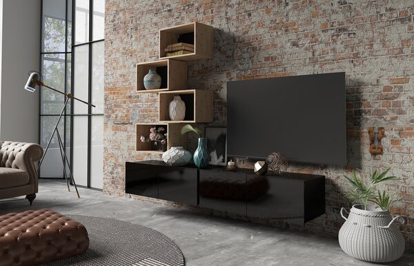 Set za dnevni boravak Calabria C30 BLACK (crna + hrast artisan) (bez rasvjete)