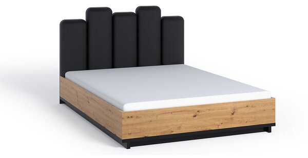 Bračni krevet 160 cm Indi P (hrast artisan + crna mat + hrast artisan) (s podnicom)