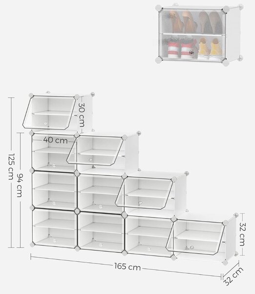 Organizator za obuću KIMBERLY, 10 kutija, bijela/prozirna SongmicsHome