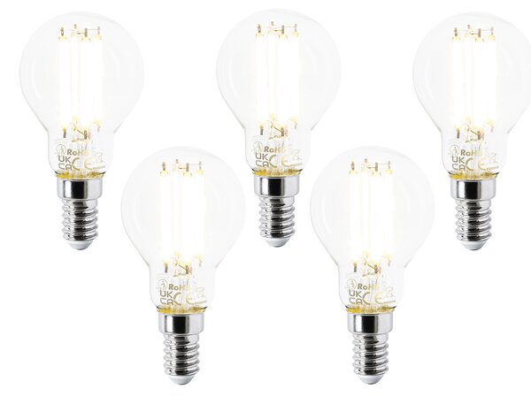Set od 5 LED žarulja E14 P45 prozirne 2,2 W 470 lm 2700 K