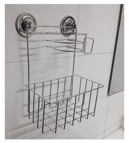 Polica za kupaonicu s držačem za fen WALLPO 33x24,5 cm, srebrna