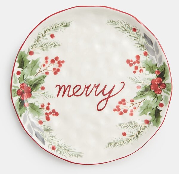 Sinsay - Božićni keramički tanjur s natpisom “Merry”