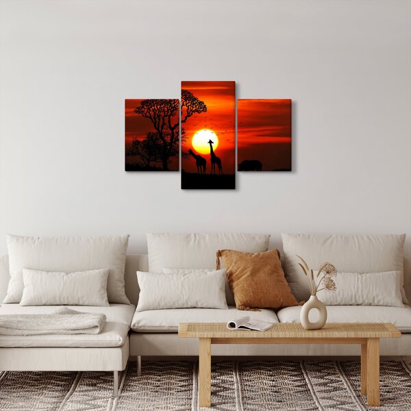 Slika - Siluete životinja pri zalasku sunca (90x60 cm)