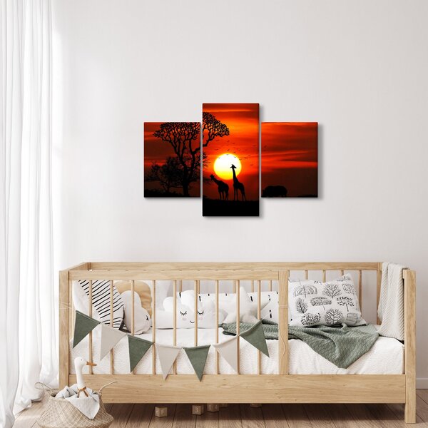 Slika - Siluete životinja pri zalasku sunca (90x60 cm)