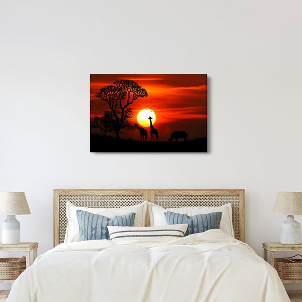 Slika - Siluete životinja pri zalasku sunca (90x60 cm)