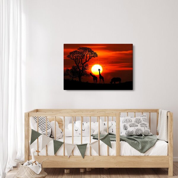 Slika - Siluete životinja pri zalasku sunca (90x60 cm)